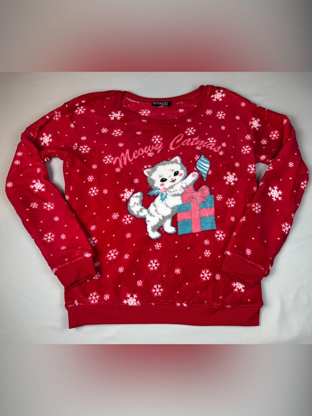 Fifth Sun Red Kids Pajama Top with Kitten and Gift Graphic